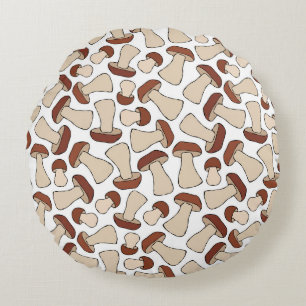 Boletus or Porcini Mushroom Seamless Endless Patte Round Cushion