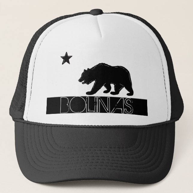 Bolinas California black white bear flag hat (Front)
