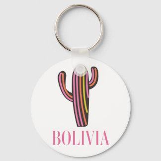 Bolivia cactus travel poster postcard key ring