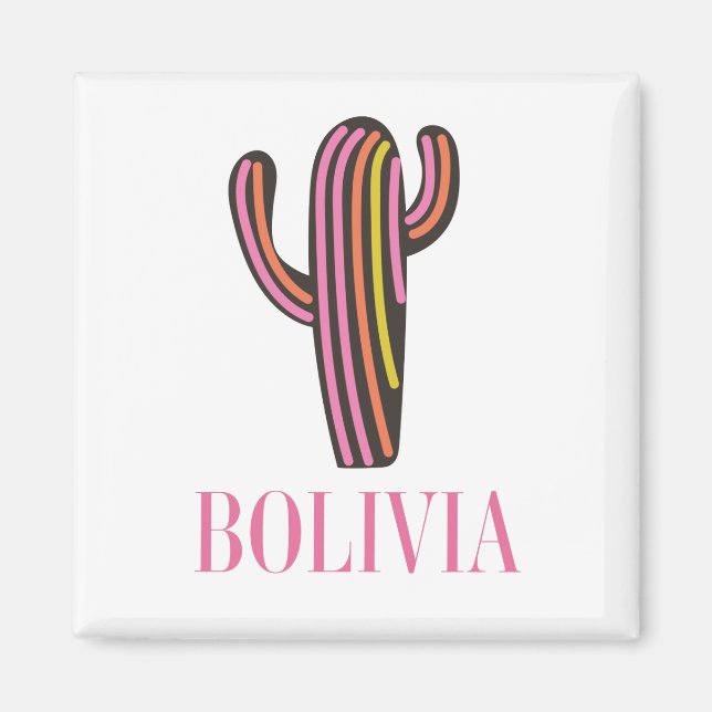 Bolivia cactus travel poster postcard keychain magnet (Front)