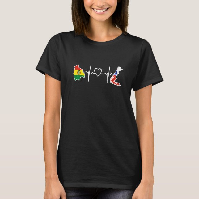 Bolivia Chili Flag Bolivian Chilean Heartbeat   T-Shirt (Front)