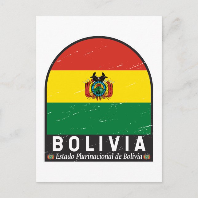 Bolivia Flag Emblem Distressed Vintage Postcard (Front)