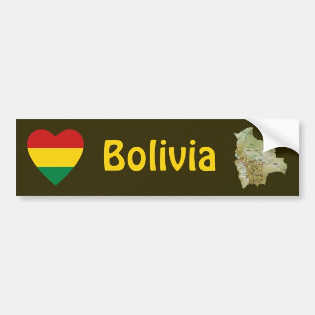 Bolivia Flag Heart + Map Bumper Sticker (Front)