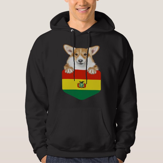 Bolivia Flag Pembroke Welsh Corgi Dog In Pocket Hoodie (Front)