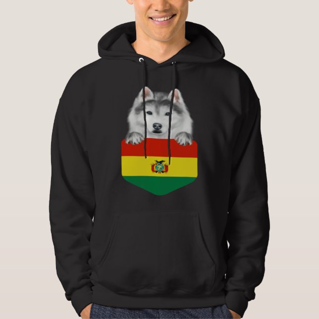 Bolivia Flag Siberian Husky Dog In Pocket Hoodie (Front)