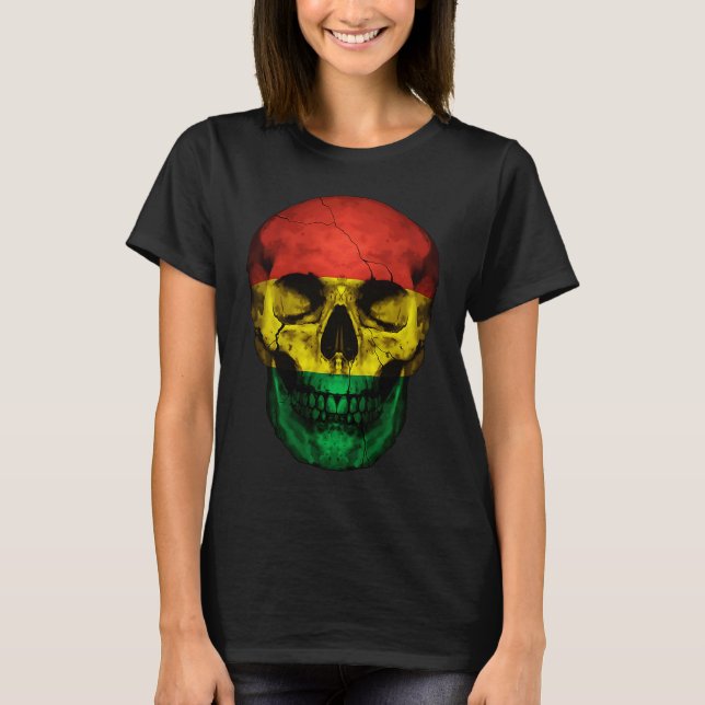 Bolivia Flag Skull Bolivian Roots Proud Patriotic T-Shirt (Front)