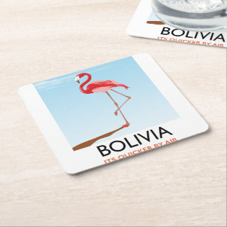 Bolivia Flamingo travel poster Square Paper Coaster