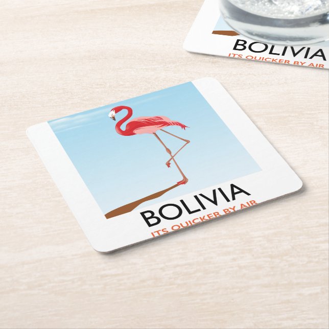 Bolivia Flamingo travel poster Square Paper Coaster (Angled)