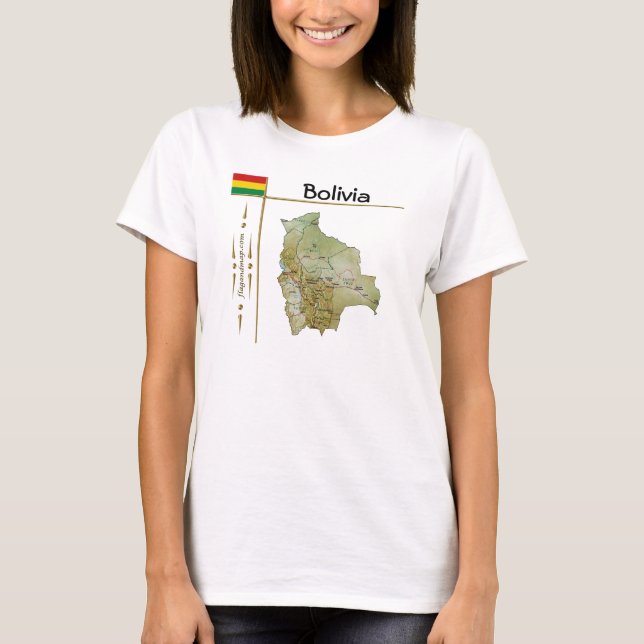 Bolivia Map + Flag + Title T-Shirt (Front)