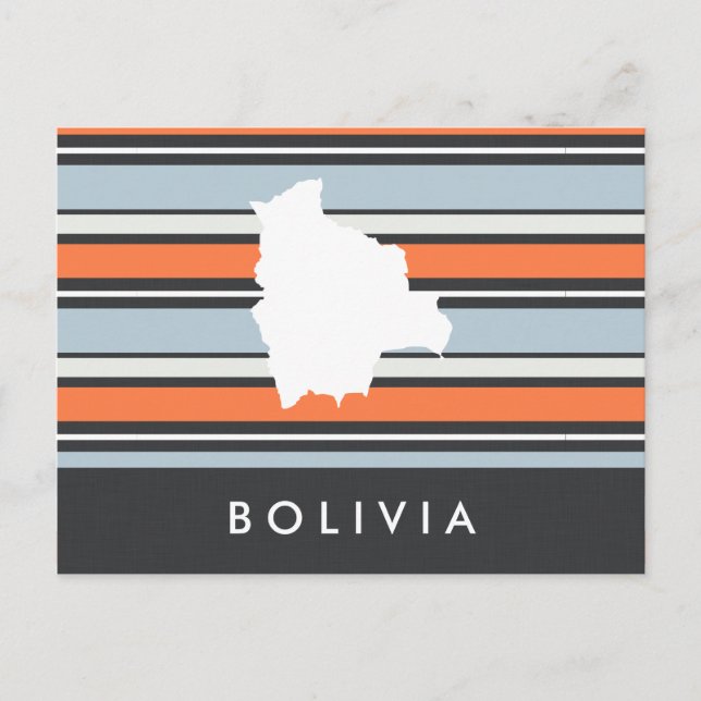 Bolivia Map: Modern Stripes Postcard (Front)