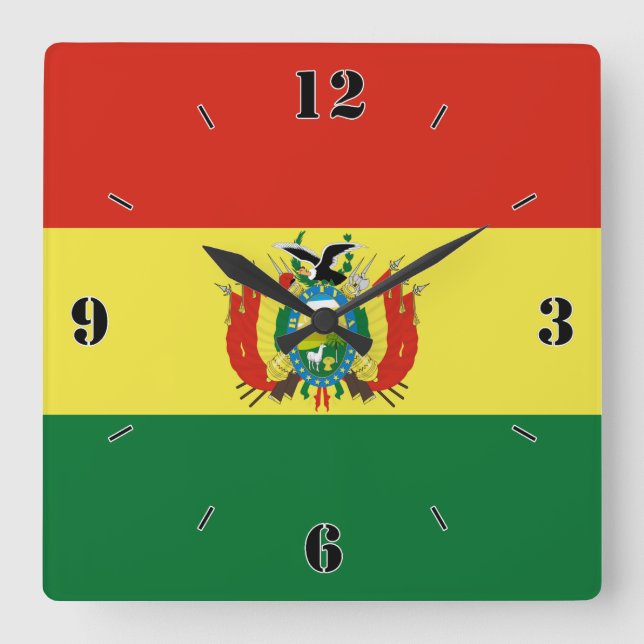 Bolivia National Flag Patriotic Square Wall Clock (Front)