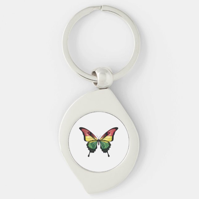 Bolivia Swallowtail Butterfly Flag Sticker Key Ring (Front)