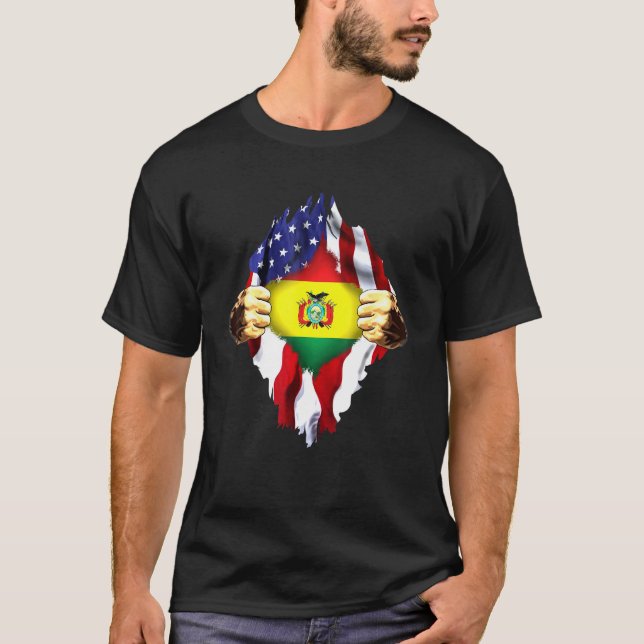 Bolivian Blood Inside Me Bolivia American Flag T-Shirt (Front)