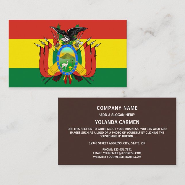 Bolivian Flag & Coat of Arms, Flag of Bolivia Business Card (Front/Back)