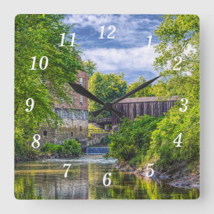 Bollinger Mill And Burfordville Covered Bridge Square Wall Clock