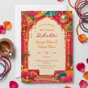 Bollywood 90s Dholki Colourful Desi Sangeet Night  Invitation