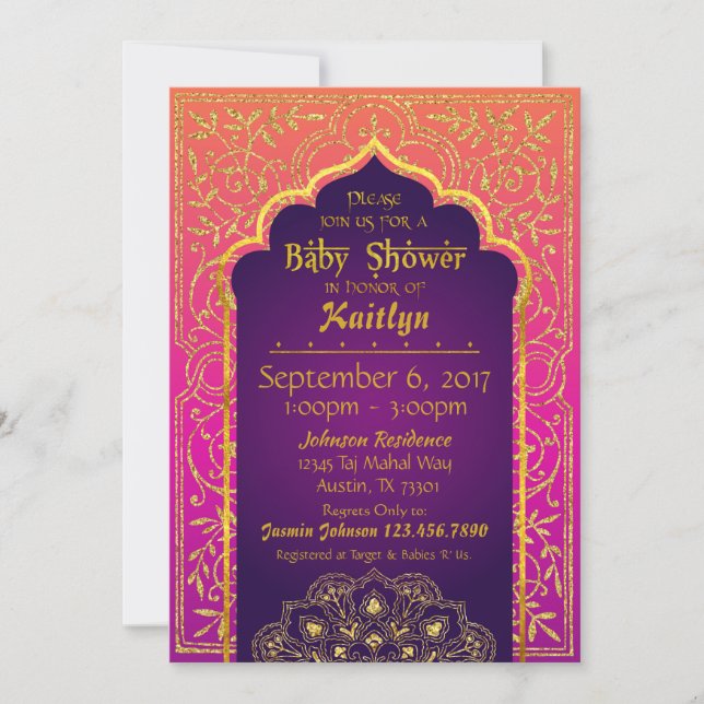Bollywood Arabian Nights Baby Shower Invitation (Front)
