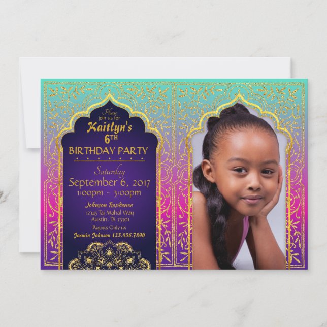 Bollywood Arabian Nights Birthday Invitation Card (Front)