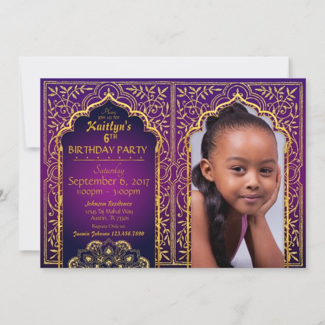 Bollywood Arabian Nights Birthday Invitation Card (Front)