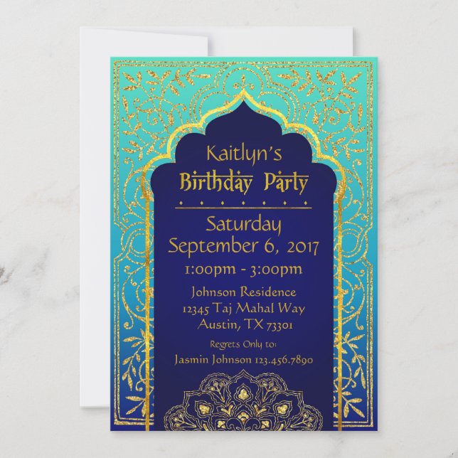 Bollywood Arabian Nights Birthday Invitation Card (Front)