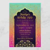 Bollywood Arabian Nights Birthday Invitation Card