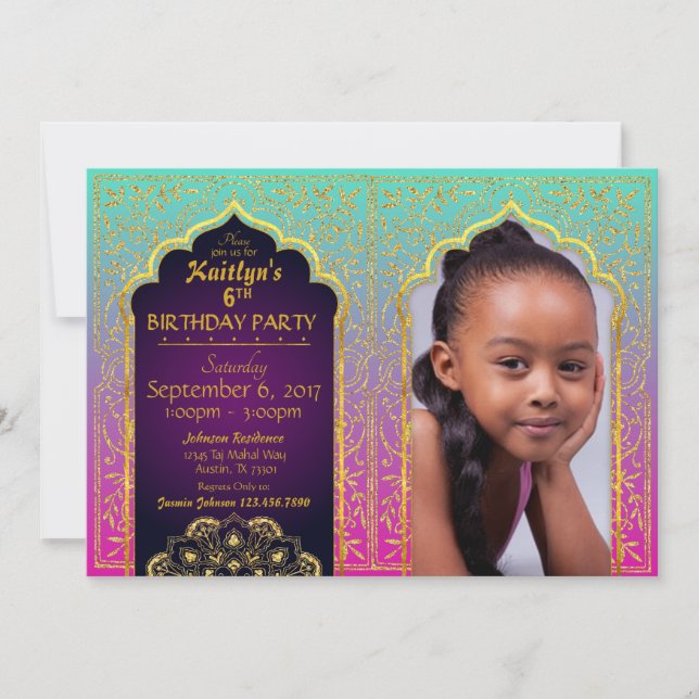 Bollywood Arabian Nights Birthday Invitation Card (Front)