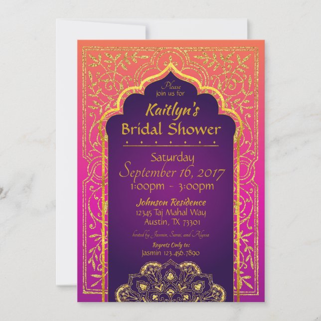Bollywood Arabian Nights Bridal Shower Invitation (Front)