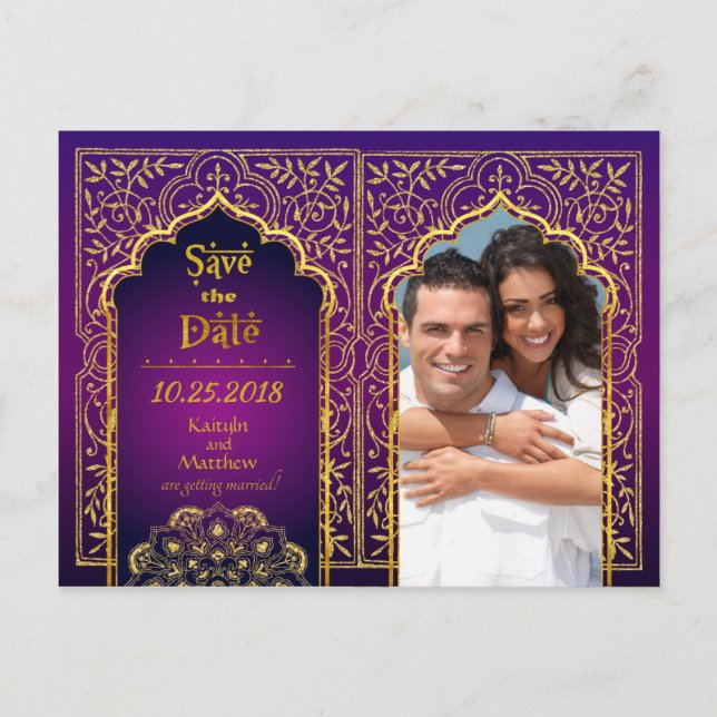 Bollywood Arabian Nights Save the Date Announcement Postcard (Front)