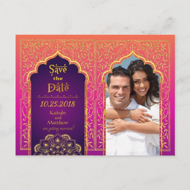 Bollywood Arabian Nights Save the Date Announcement Postcard (Front)