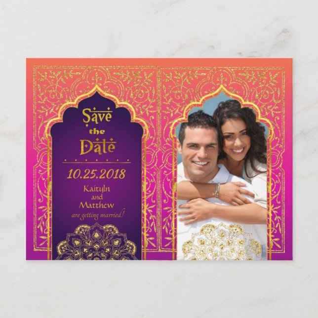 Bollywood Arabian Nights Save the Date Announcement Postcard (Front)