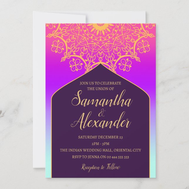 Bollywood Arabian Nights Wedding  Invitation (Front)