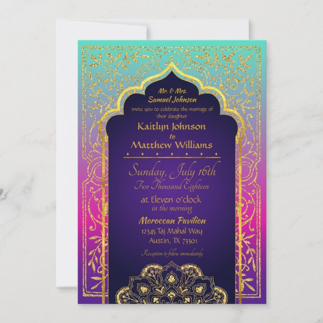 Bollywood Arabian Nights Wedding Invitation (Front)