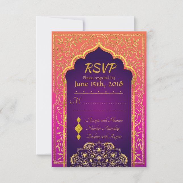 Bollywood Arabian Nights Wedding RSVP Card (Front)