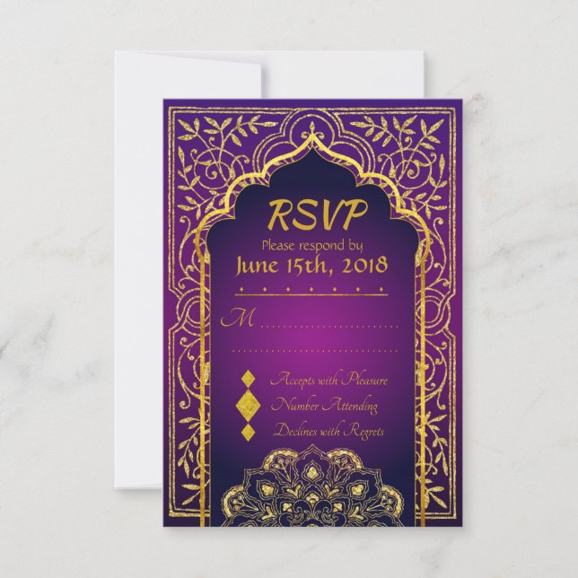 Bollywood Arabian Nights Wedding RSVP Card (Front)