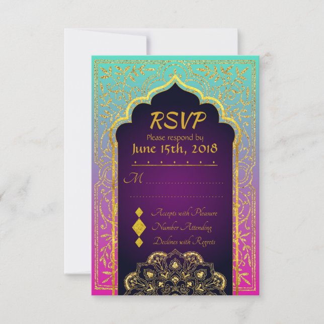 Bollywood Arabian Nights Wedding RSVP Card (Front)