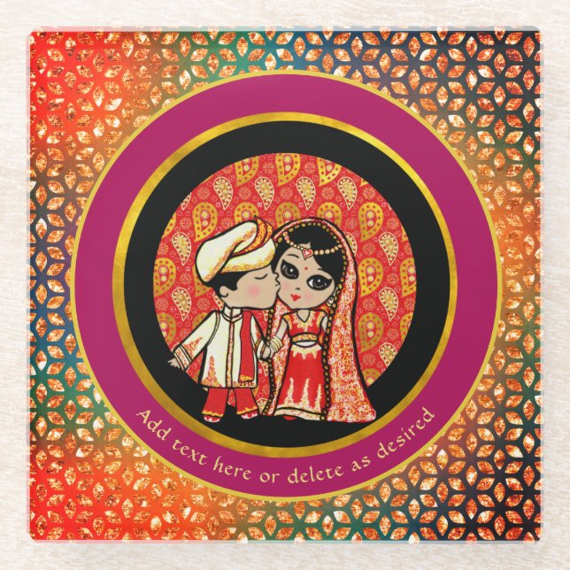 Bollywood Engagement Indian Wedding Cute Couple Glass Coaster (Front)