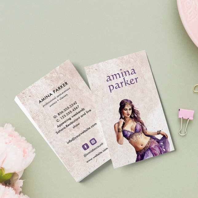  BOLLYWOOD HINDI BELLY DANCER WATERCOLOR PURPLE BUSINESS CARD (Creator Uploaded)