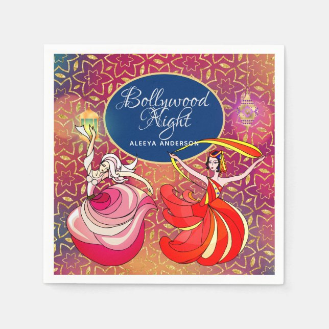 Bollywood Night Dancer Red Purple Gold Custom Napkin (Front)