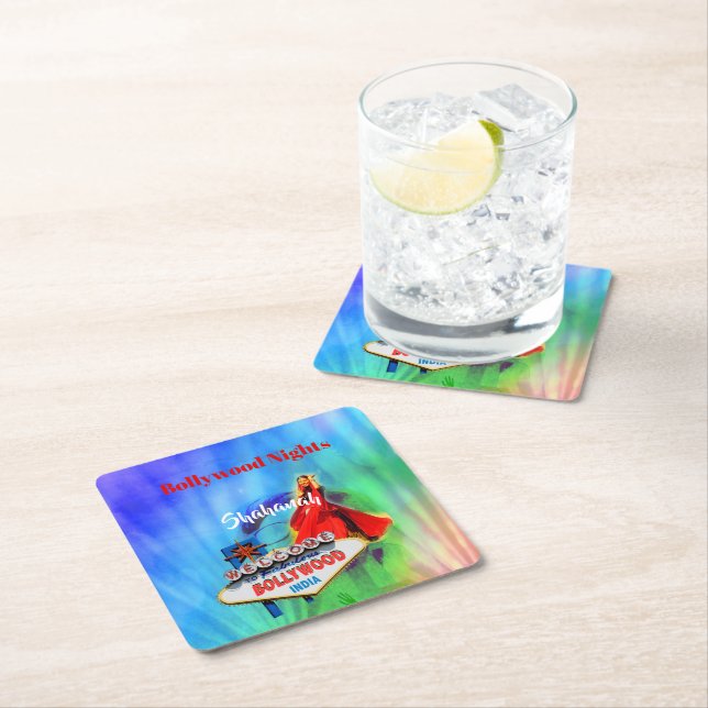 Bollywood Theme Indian Colourful  Square Paper Coaster (Insitu)