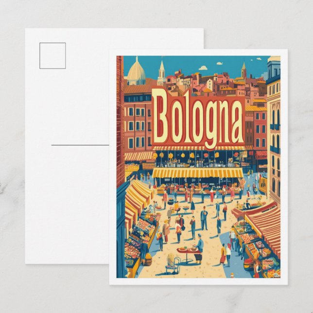 Bologna Italy Art Vintage Travel Illustration Postcard (Front/Back)