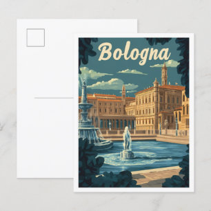 Bologna Italy Art Vintage Travel Illustration Postcard