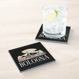 Bologna Italy City Silhouette Vintage Travel Glass Coaster