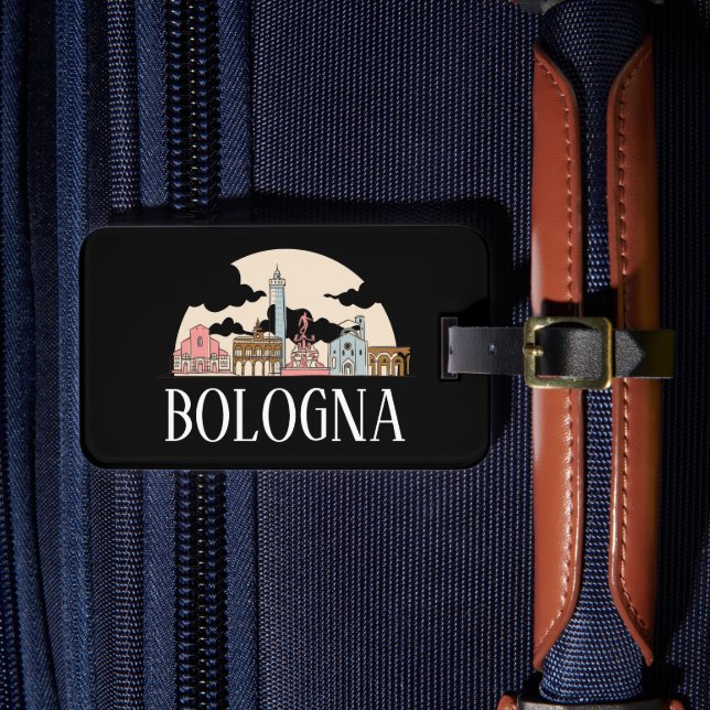 Bologna Italy City Silhouette Vintage Travel Luggage Tag (Front Insitu 4)
