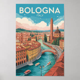 Bologna Italy Illustration Travel Art Vintage Poster