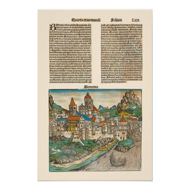 Bologna Italy Nuremberg Chronicle Mediaeval Book Poster (Front)