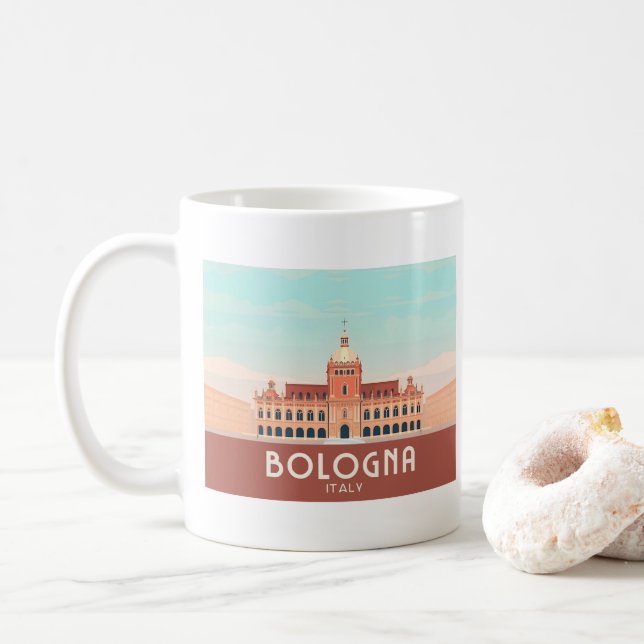 Bologna Italy Pastel Travel Coffee Mug (With Donut)