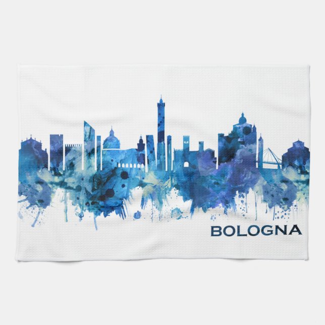 Bologna Italy Skyline Blue Tea Towel (Horizontal)