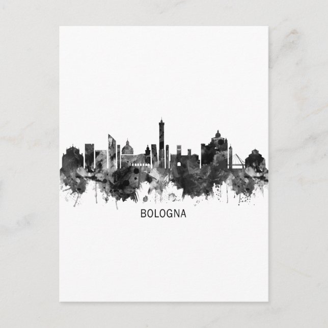 Bologna Italy Skyline BW Holiday Postcard (Front)