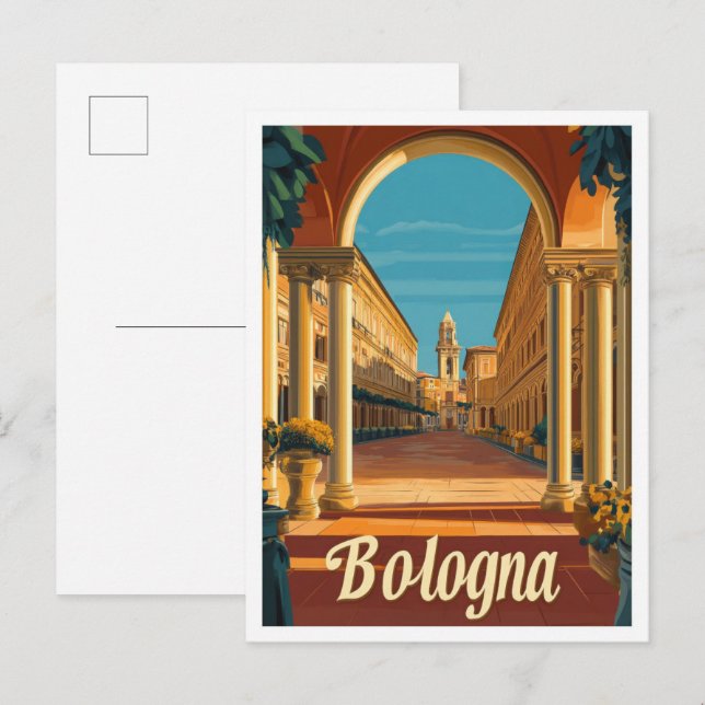Bologna Italy Vintage Travel Illustration Postcard (Front/Back)