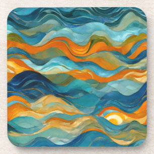 "Bolonia" Blue Green Orange Waves Coaster
